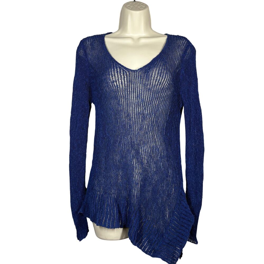Eileen Fisher Mesh Knit Tunic Top Long Sleeve Chainmail Royal Blue - S